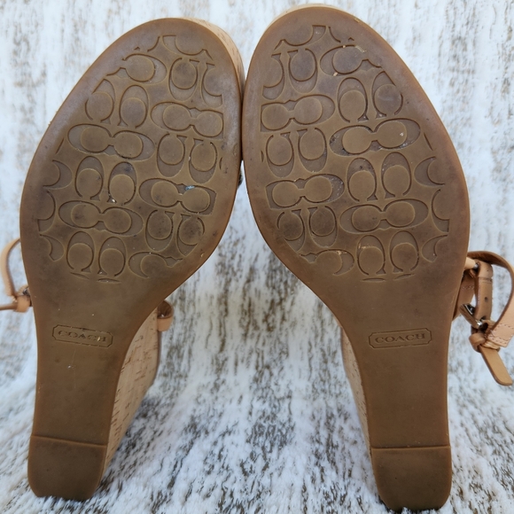 Coach "Georgiana" Platform Wedge Sandal Metallic Silver Tan | Women's Size 9.5B - Picture 8 of 11